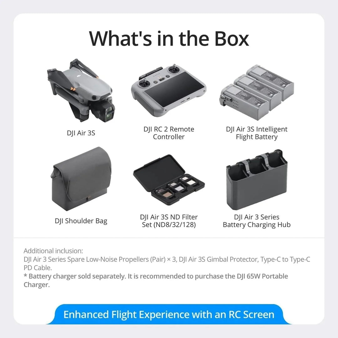DJI Air 3S Fly More Combo with RC 2 — Dual Camera, 4K/60fps HDR, 3 Batteries, 45-Minute Flight Time