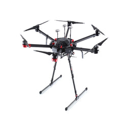 DJI Matrice 600 Pro hexacopter, three-quarter view on tall landing gear