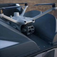 Close-up of DJI Matrice 4D-series front camera assembly on a vehicle
