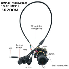 HQCAM 5X 4K 8MP IP Camera — Sony IMX415 Starlight, 5X Motorized Optical Zoom, Auto Focus, WiFi, ONVIF, CamHi App, SD Card Slot