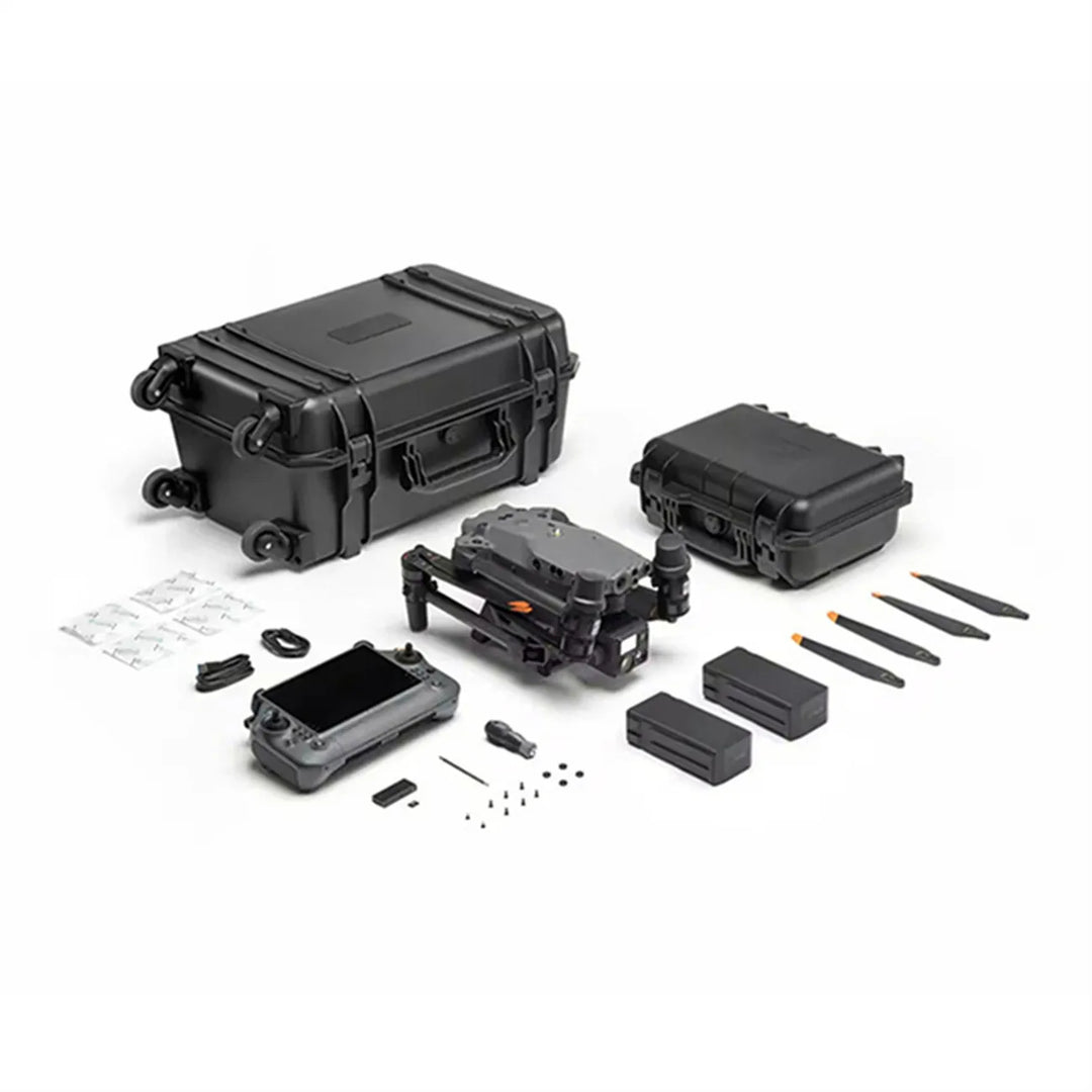 DJI Matrice 30T package with carrying cases, controller, batteries and spare propellers