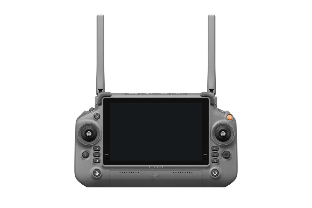 DJI RC Plus controller, straight-on front view with two raised antennas