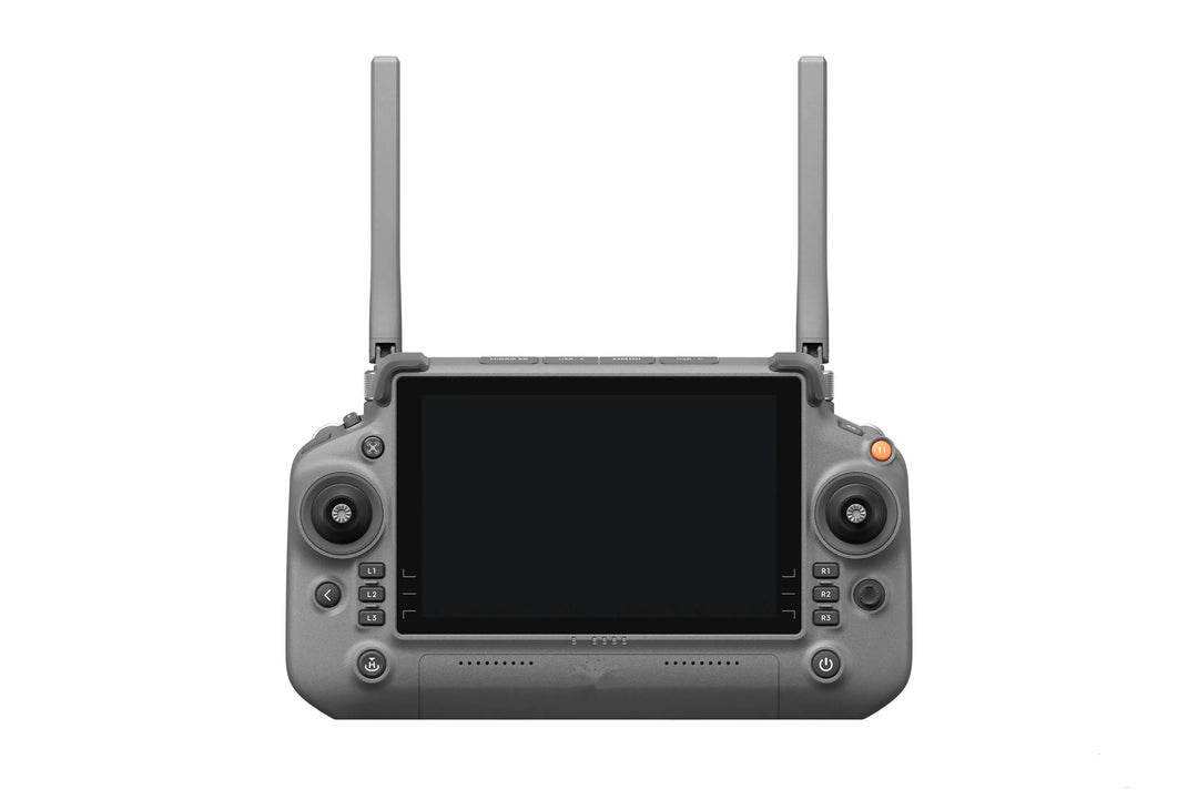 DJI RC Plus controller, straight-on front view with two raised antennas