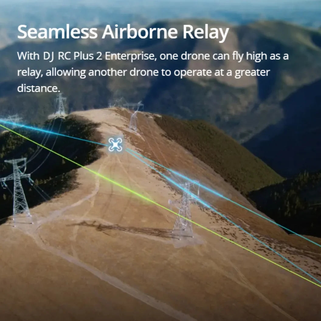 DJI Matrice 4TD airborne-relay diagram showing communication paths across a mountain