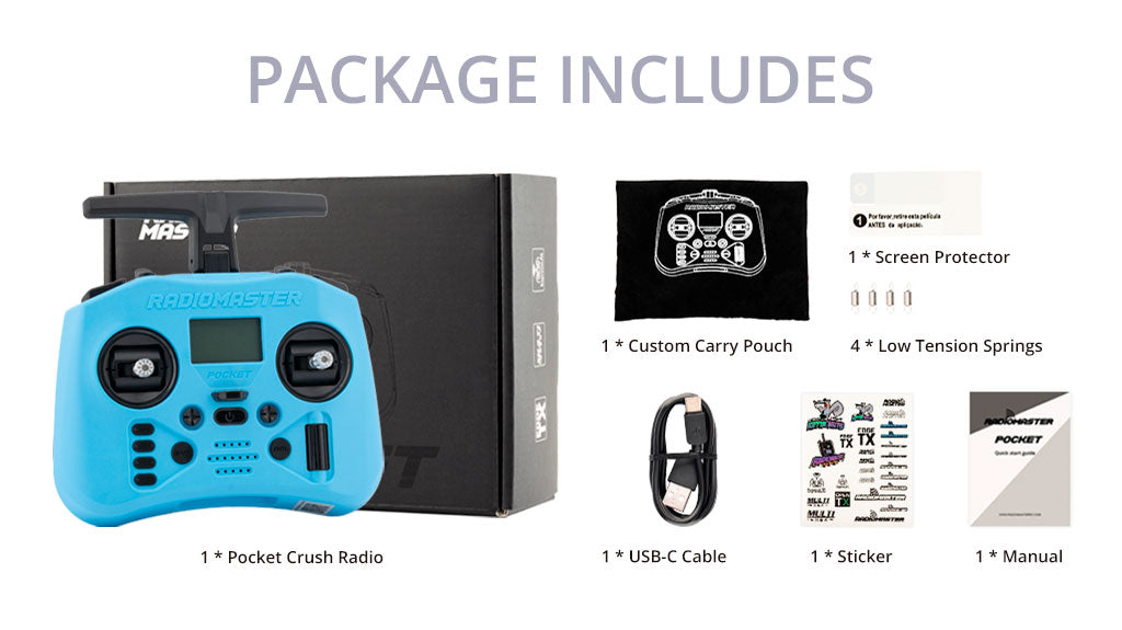 RadioMaster Pocket Crush — ELRS 2.4GHz, Hall Gimbal, EdgeTX, 7 Colors