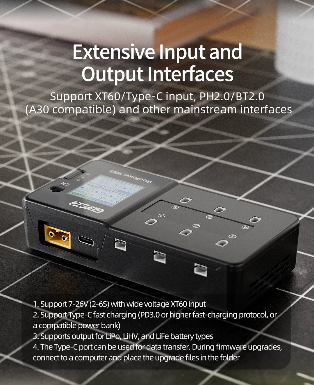 GEPRC WooPower W63 100w Smart Battery Charger Charged for LiPo LiHV LiFe Suit Short-circuit Protection RC FPV Quadcopter Drone