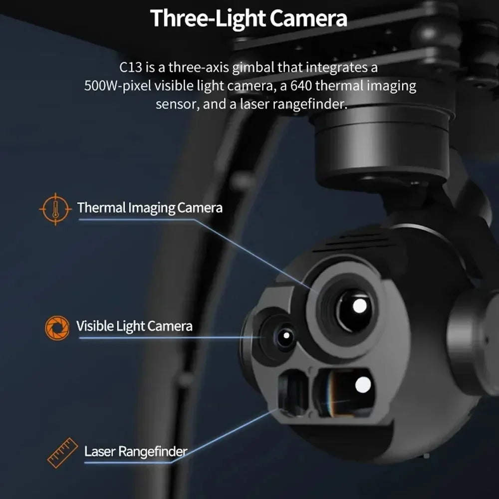 Skydroid C13 3-Light Gimbal — 30X Zoom, 640px Thermal, 2K EO, 1km Laser Rangefinder, AI Lock - TheDroneFlight