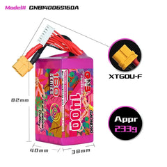 Gaoneng GNB 160C LiPo Battery XT60 — 4S & 6S, 1050-1730mAh for 3-6" FPV Drones