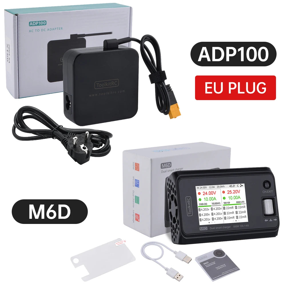 ToolkitRC M6D 500W Dual Channel Smart Charger - 1-6S LiPo Battery Charger with Power Supply