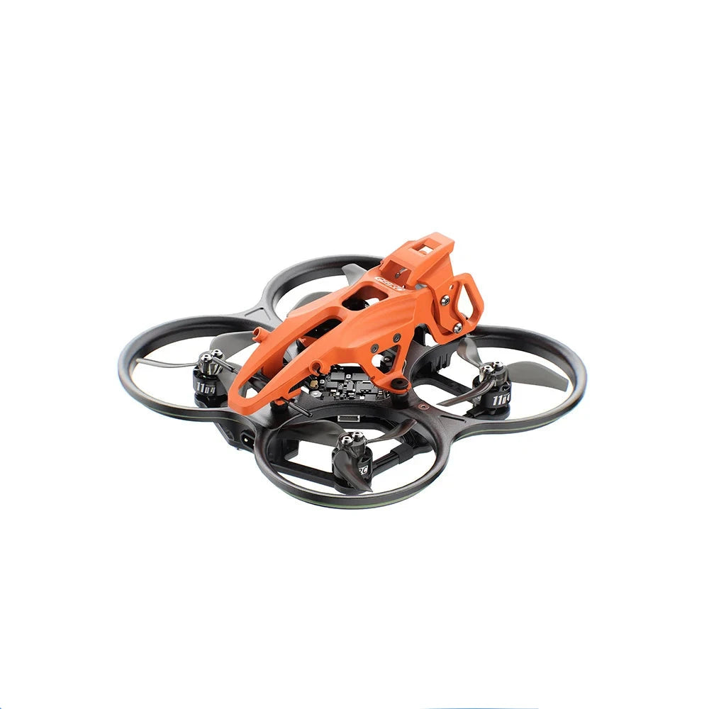 GEPRC DarkStar22, rear three-quarter view with orange canopy and propeller guards