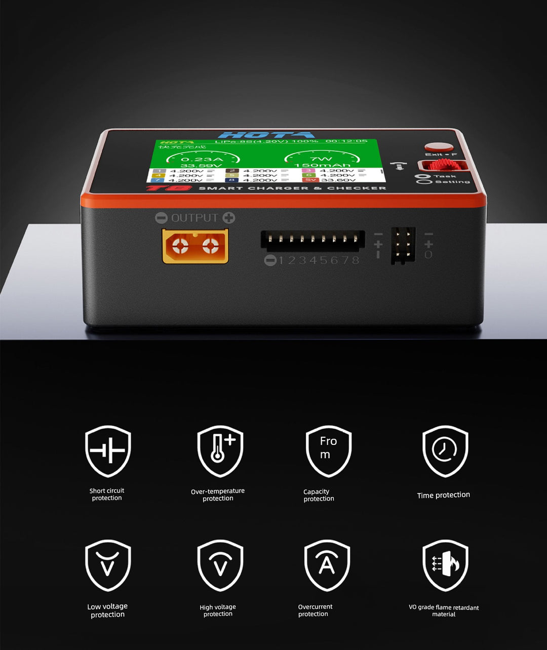 HOTA T8 Smart Balance Charger — 8S LiPo/LiHV/LiFe, 650W, 22A, Magnetic Port, Bilingual Display
