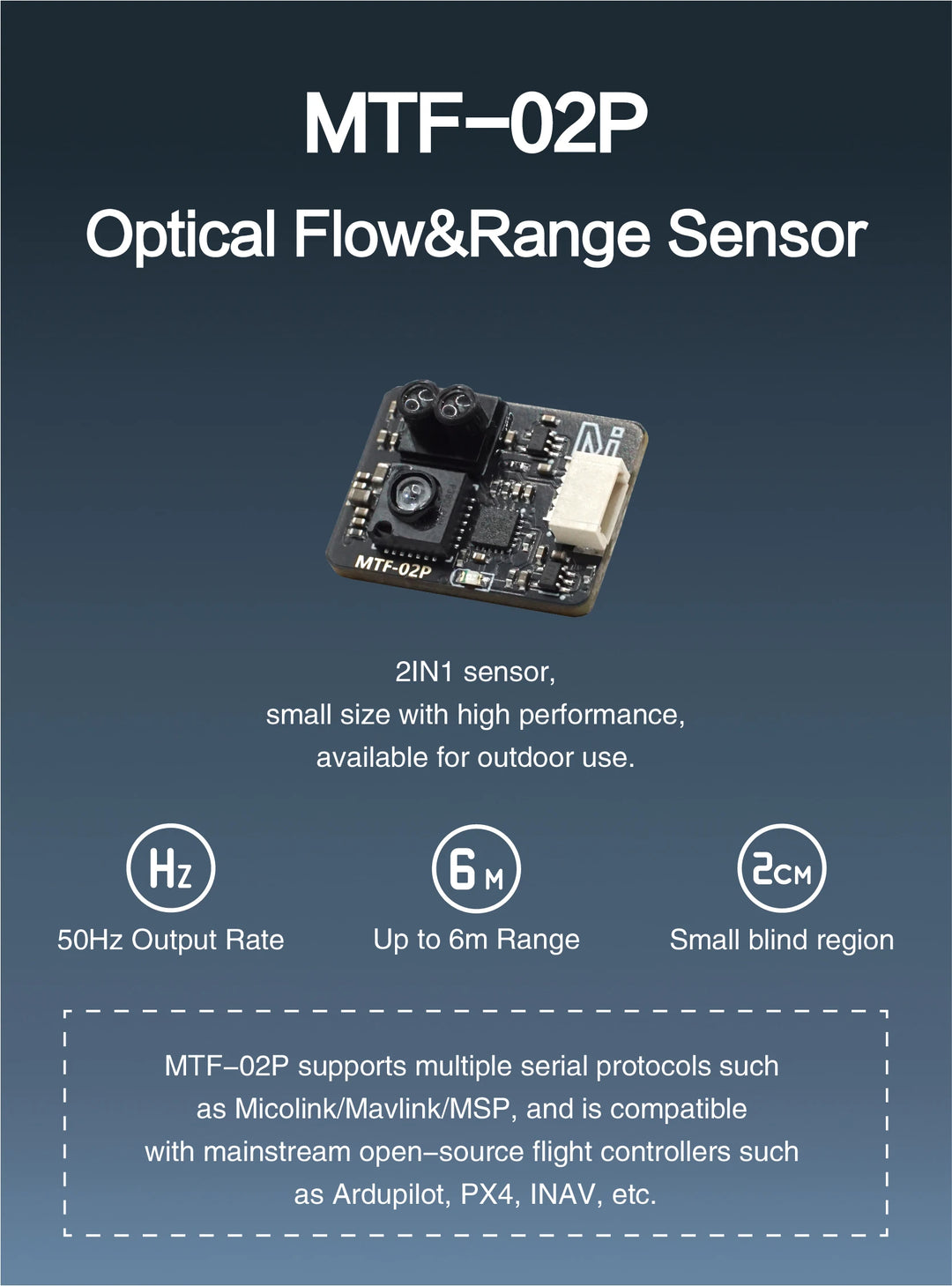 MicoAir Optical Flow & Range Sensor MTF-02P Compatible with Ardupilot/PX4/INAV