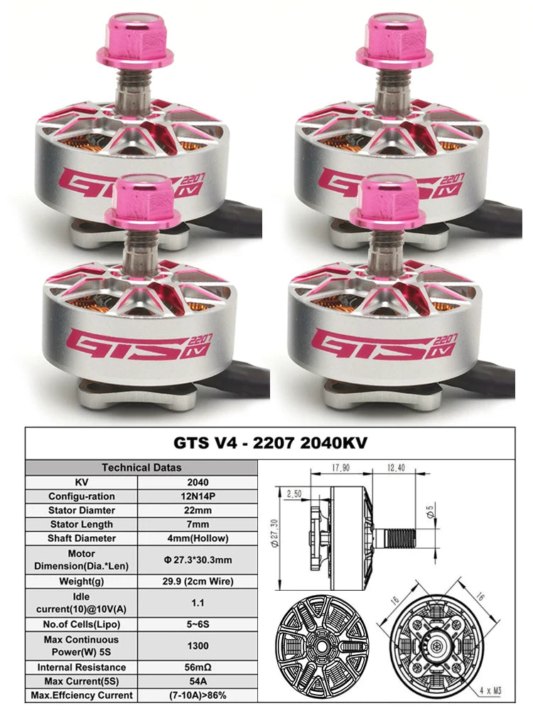 4PCS RCINPOWER GTS V4 2207 FPV Brushless Motor 5-6S 1960KV 2040KV For RC FPV 5inch Freestyle Racing Drone Quadcopter Motor - Thedroneflight