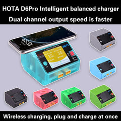 HOTA D6 Pro Dual-Channel Smart Charger — AC 200W / DC 650W, 15A×2, 1–6S LiPo/LiHV/LiFe, App Control, Wireless Charging