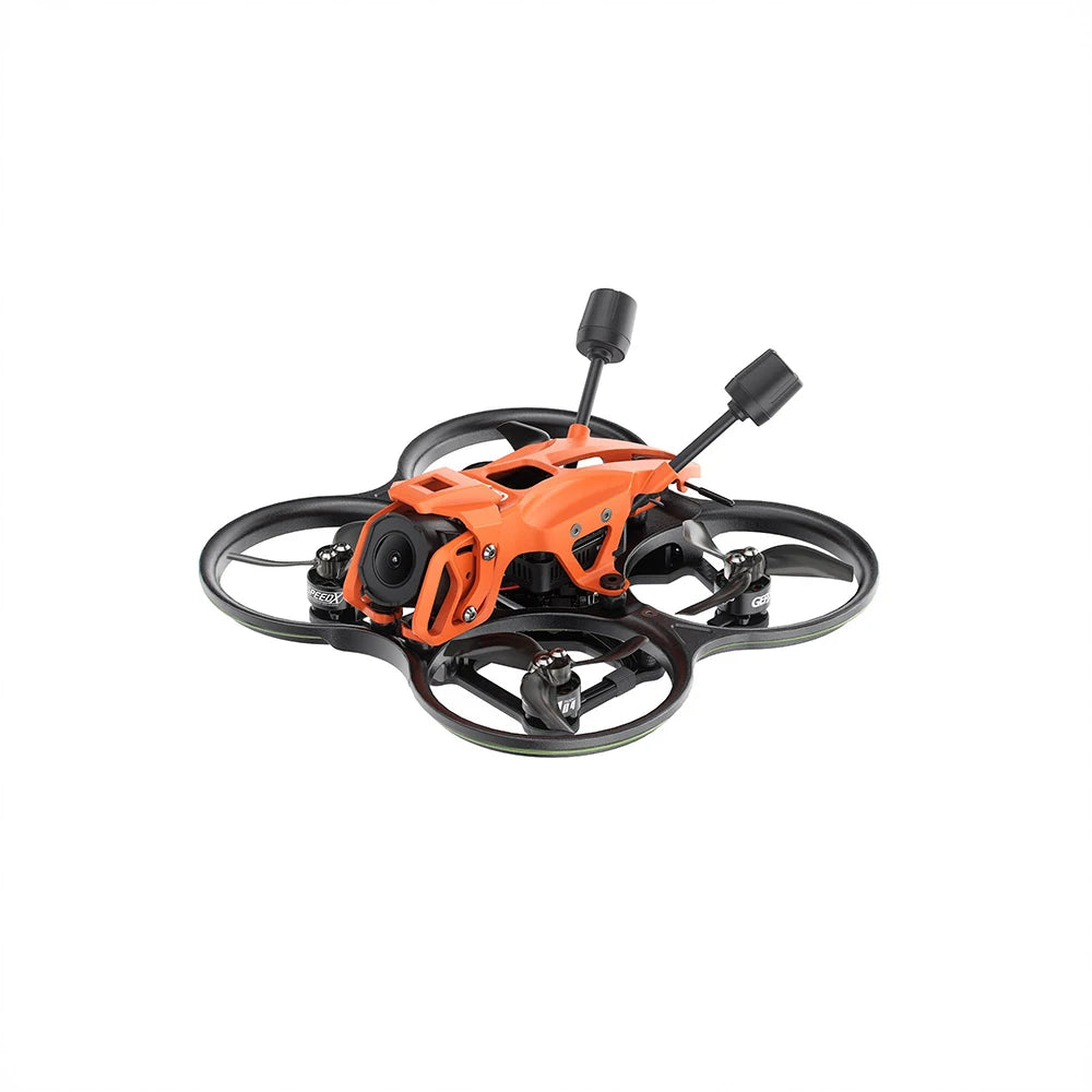 GEPRC DarkStar22, front three-quarter view with orange canopy and circular propeller guards