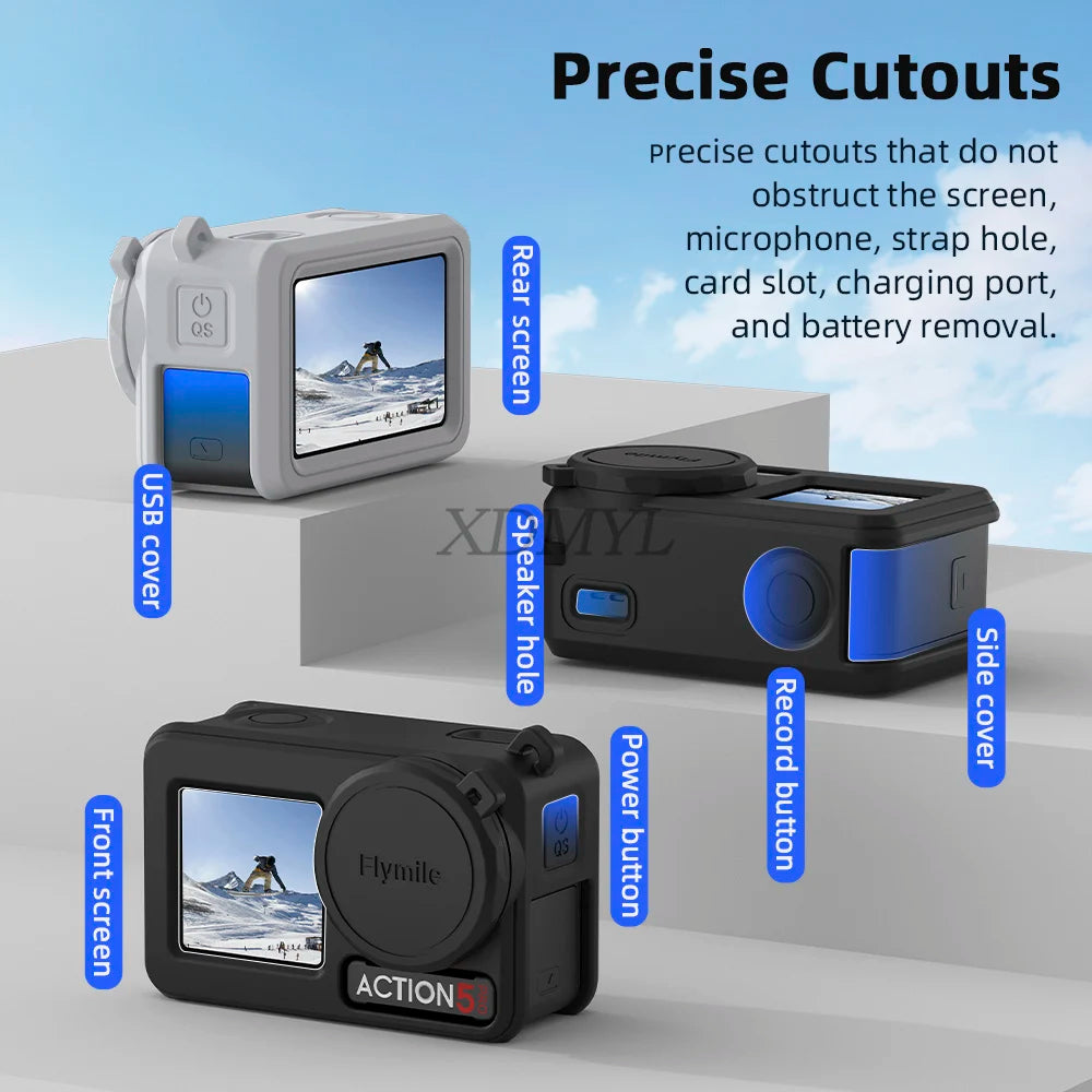 DJI Action 5 Pro/4/3 Silicone Case - Lens Cap Lanyard Protector