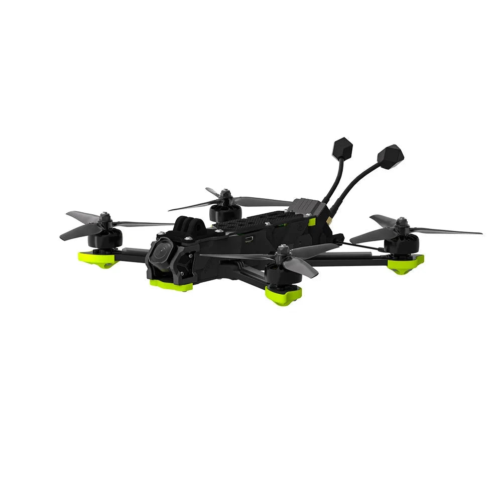 iFlight Nazgul DC5 ECO, front three-quarter view with lime motor guards