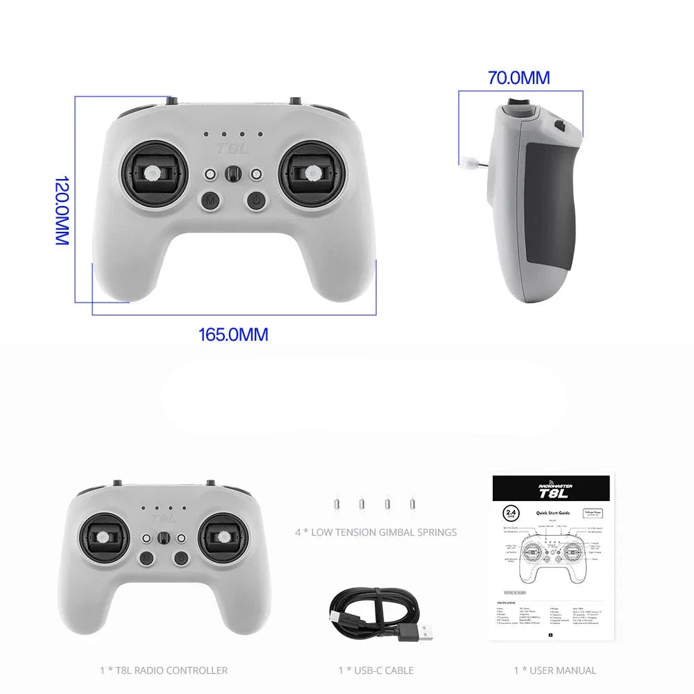 RadioMaster T8L Radio Transmitter - 2.4G ELRS 10CH X5 Hall Gimbal 10-100mW Wi-Fi Upgrade Remote Controller