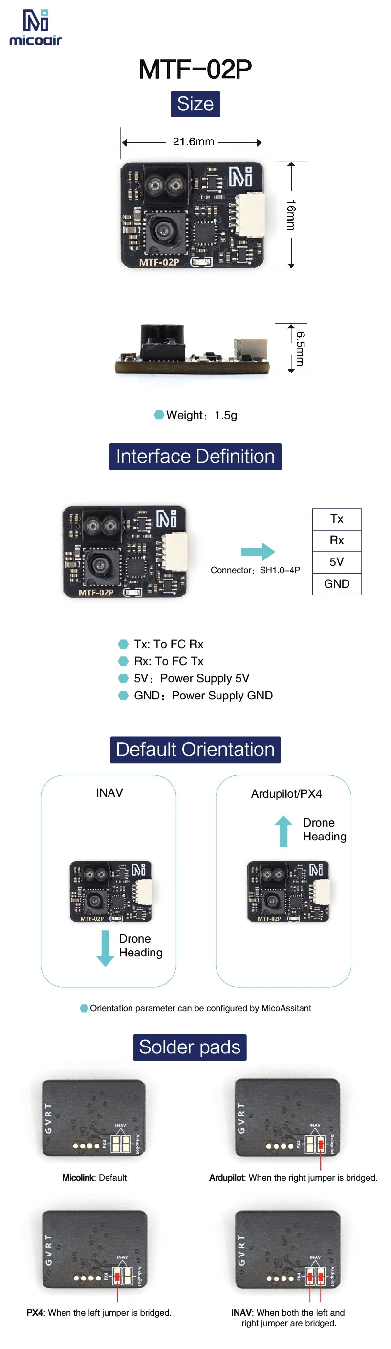 MicoAir Optical Flow & Range Sensor MTF-02P Compatible with Ardupilot/PX4/INAV