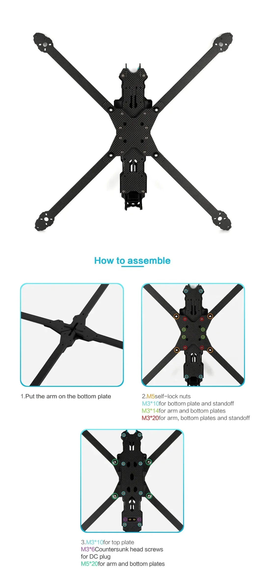 Axisflying MANTA10" Lite 10inch FPV Freestyle Drone Ture X Frame Kit 402mm Wheelbase T700 Carbon Compatible 10inch Propeller