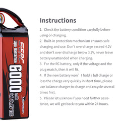 SUNPADOW 4S Rechargeable Lipo Battery 14.8V 6000mAh 70C Soft Pack with XT90 for RC Buggy Truggy Vehicles Car Boat TrucK Tank