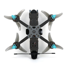 Axisflying MANTA 3.6 Lite, underside view showing carbon plate and turquoise motor guards
