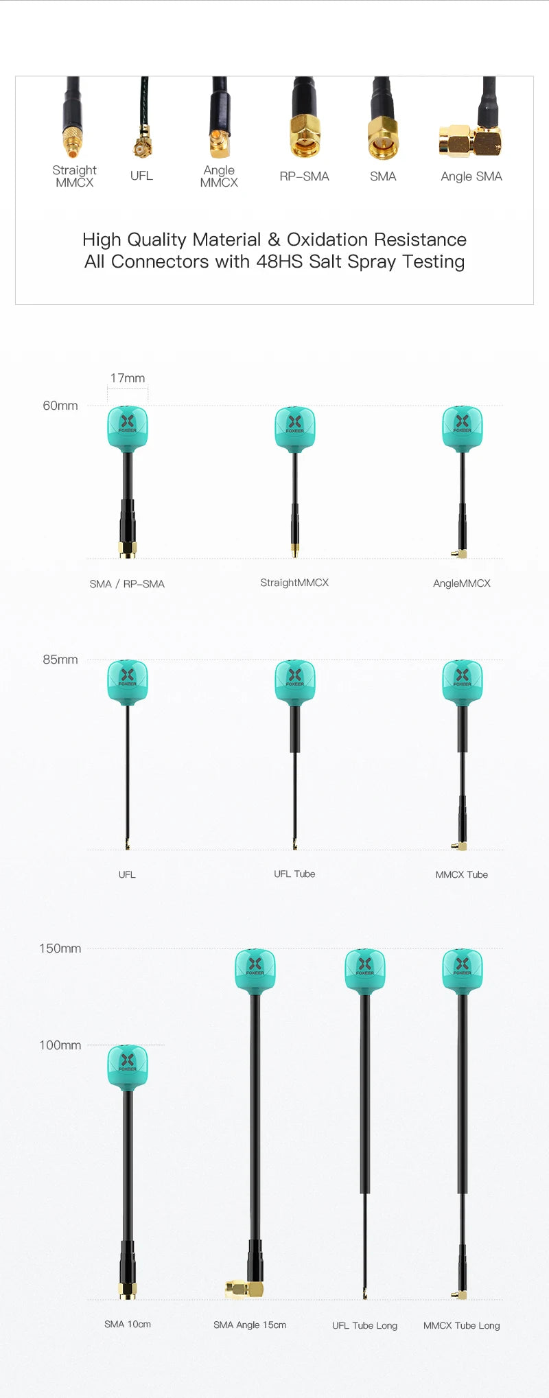 Foxeer Lollipop 4 Plus 5.8GHz FPV Antenna 2.6dBi RHCP — SMA / RP-SMA / UFL / MMCX, 1PC or 2PC