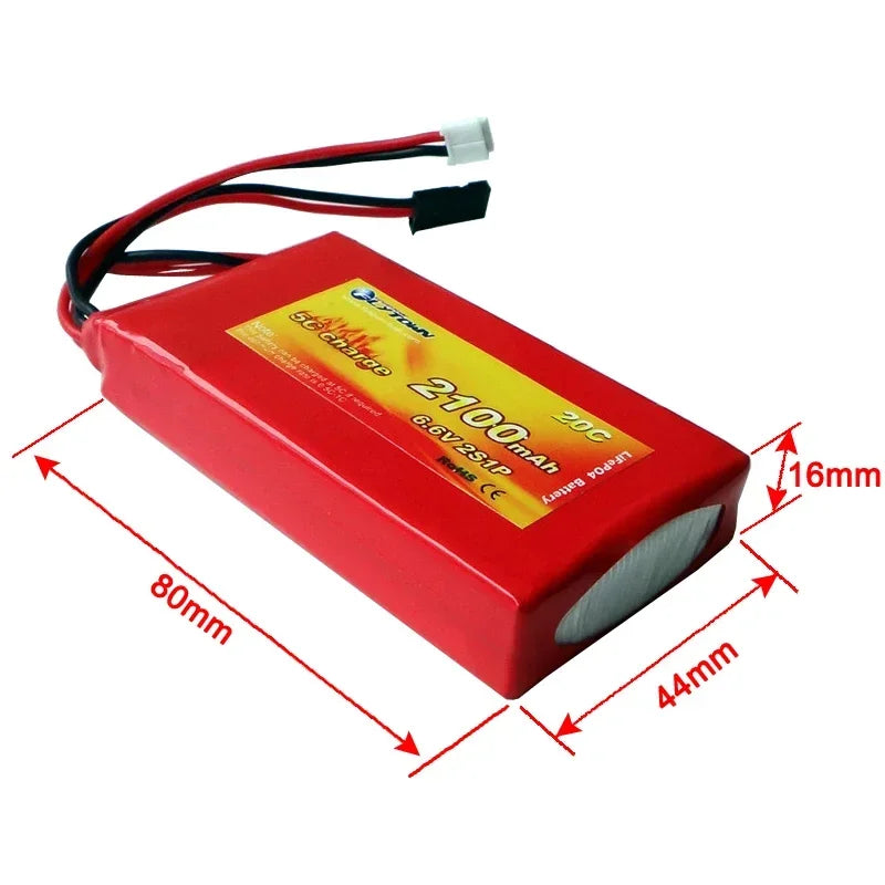 Flytown 2100mAh 2S LiFePO4 Transmitter Battery 6.6V 20C — Futaba & JR TX Pack