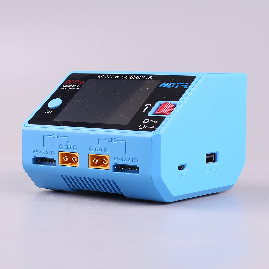 HOTA D6 Pro Dual-Channel Smart Charger — AC 200W / DC 650W, 15A×2, 1–6S LiPo/LiHV/LiFe, App Control, Wireless Charging