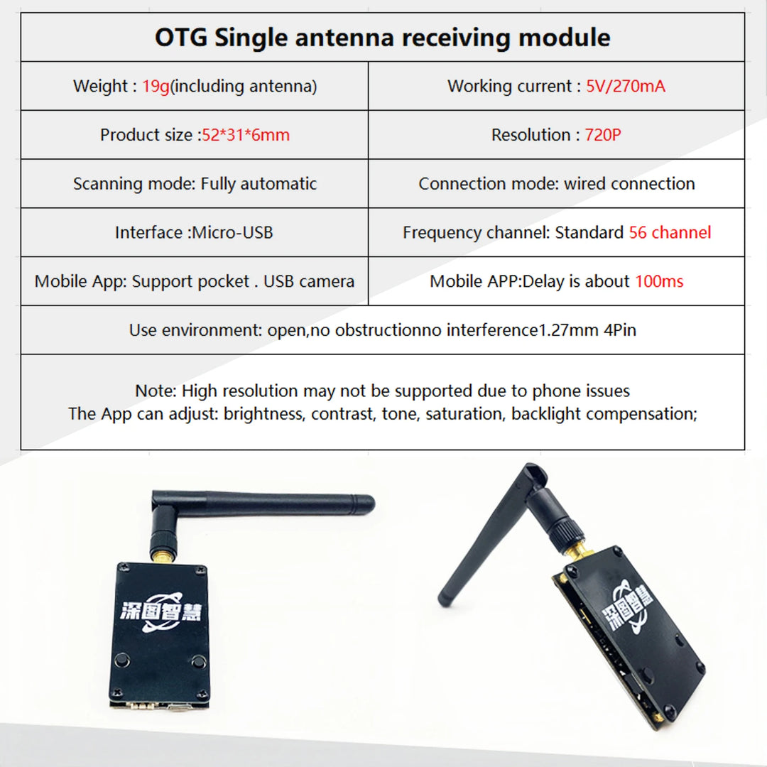 mini 5.8G FPV 48CH 25mW transmitter VTX-CAM with 600TVL camera and Skydroid OTG UVC Receiver for Android Mobile Phone Tablet