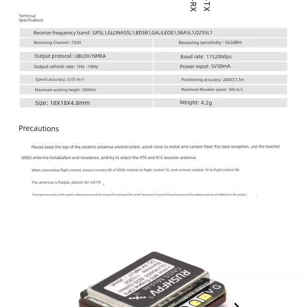 Rushfpv GNSS Mini Navigation Unit GPS Dual Protocol FPV Crossing Machine Fixed Wing Return Rescue