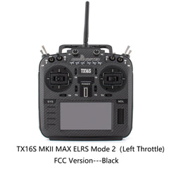 Black RadioMaster TX16S MKII MAX ELRS Mode 2 FCC transmitter, front view