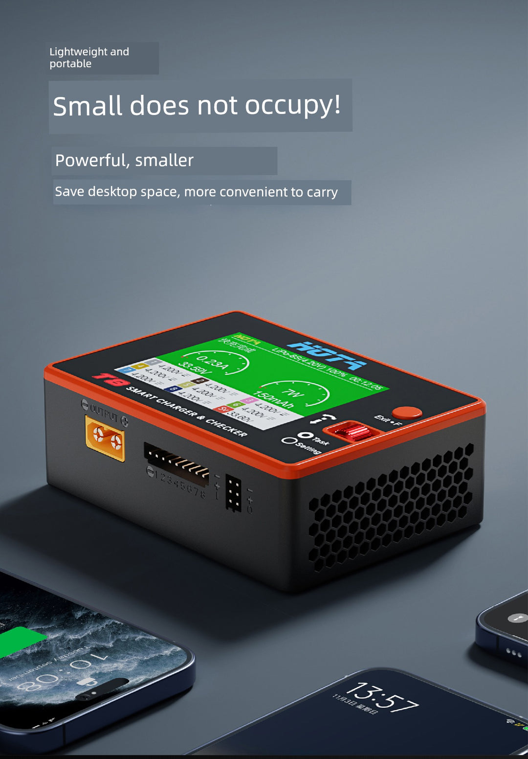HOTA T8 Smart Balance Charger — 8S LiPo/LiHV/LiFe, 650W, 22A, Magnetic Port, Bilingual Display