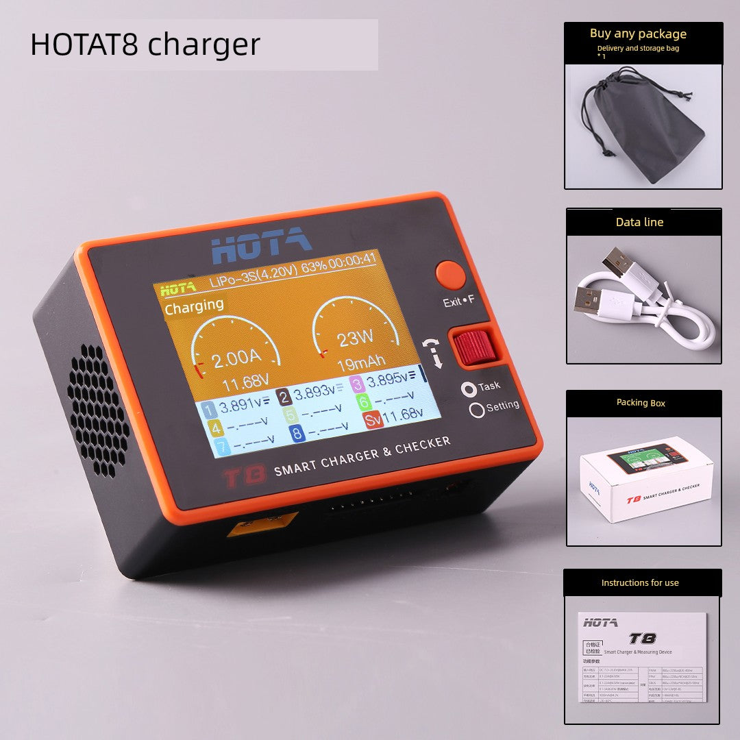 HOTA T8 Smart Balance Charger — 8S LiPo/LiHV/LiFe, 650W, 22A, Magnetic Port, Bilingual Display