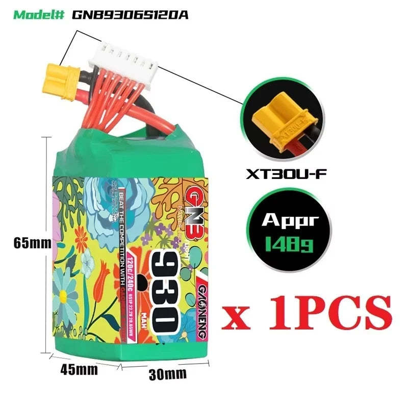 Gaoneng GNB 930mAh 120C/240C LiPo Battery XT30 — 2S / 3S / 4S / 6S for FPV Racing Drones