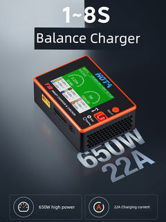 HOTA T8 Smart Balance Charger — 8S LiPo/LiHV/LiFe, 650W, 22A, Magnetic Port, Bilingual Display
