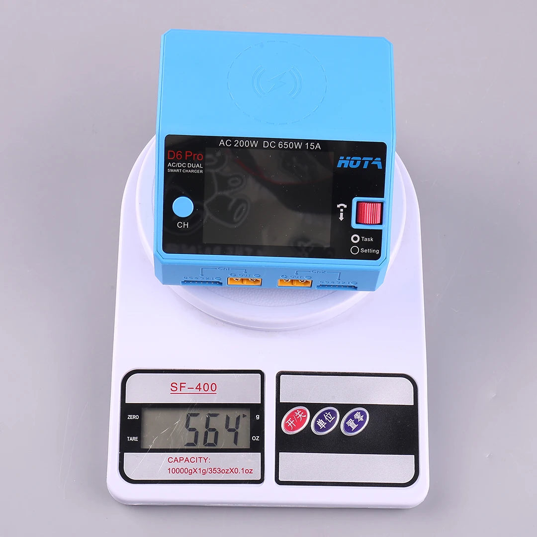 HOTA D6 Pro Dual-Channel Smart Charger — AC 200W / DC 650W, 15A×2, 1–6S LiPo/LiHV/LiFe, App Control, Wireless Charging
