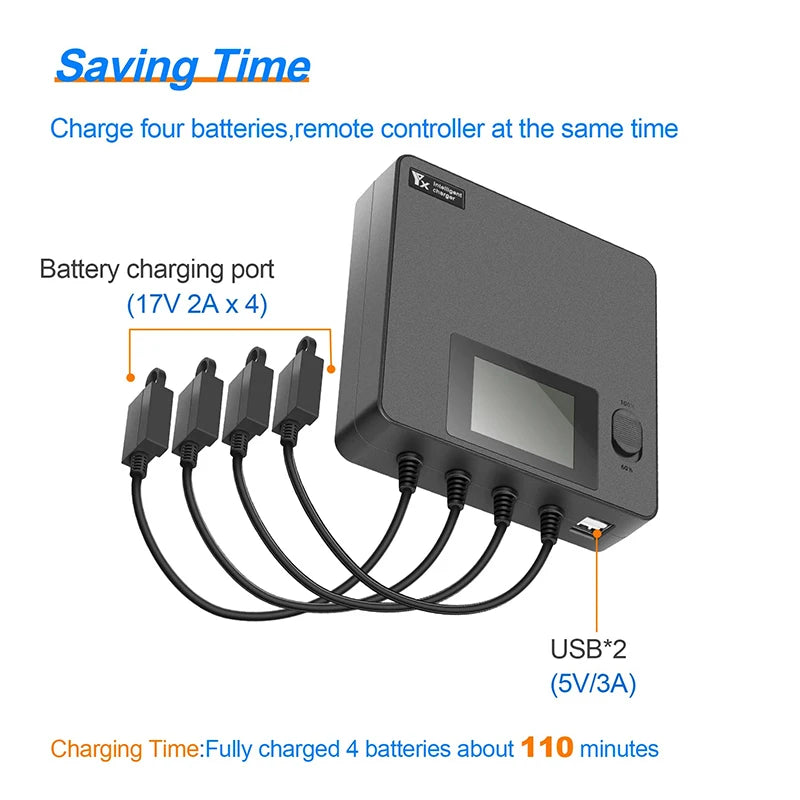 For DJI Air 3 Drone Battery Digital Display Charger 6 In 1 Charging Hub Fast Smart Charger With USB Adapter Port Accessories - Thedroneflight