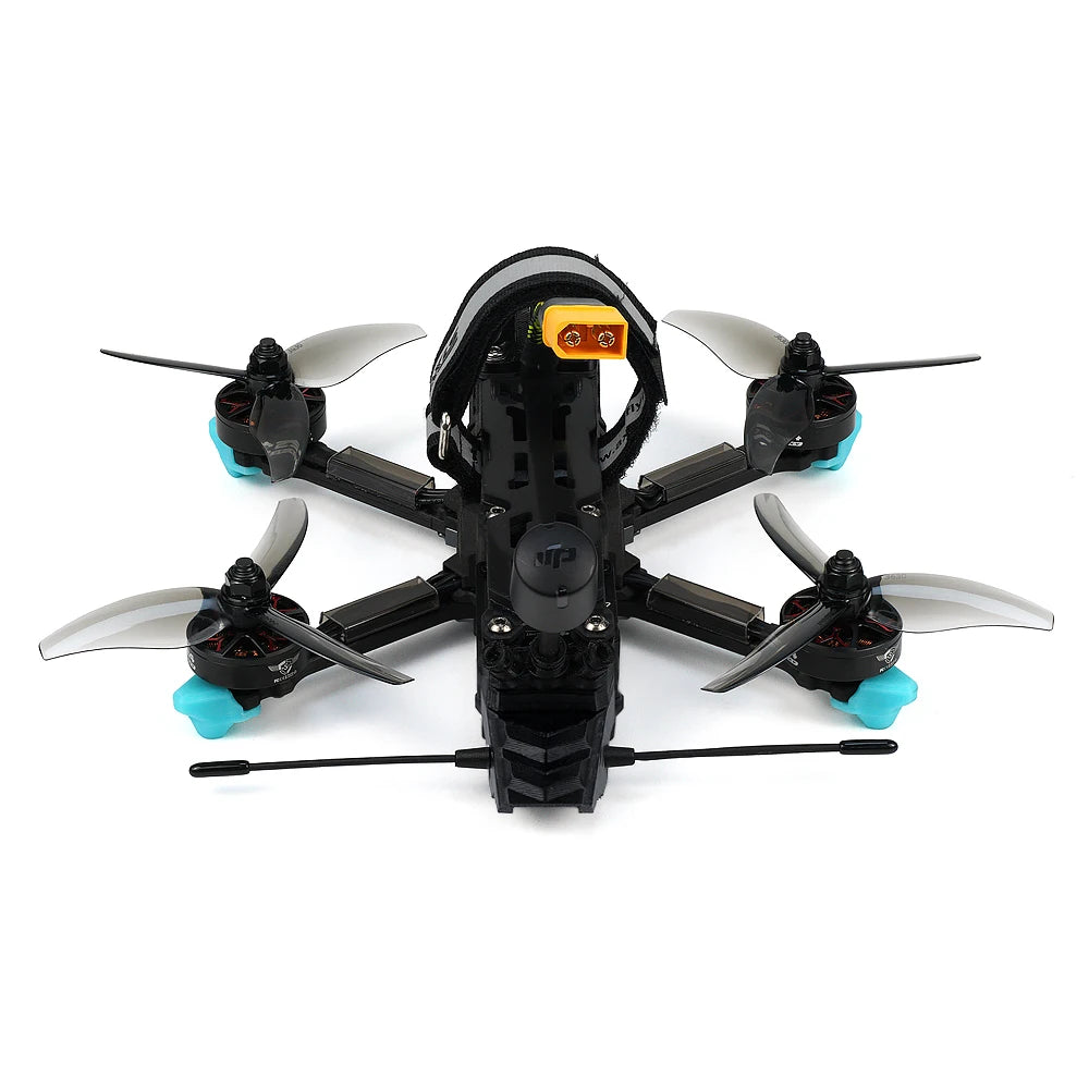 Axisflying MANTA 3.6 Lite, elevated rear view showing battery strap and power connector