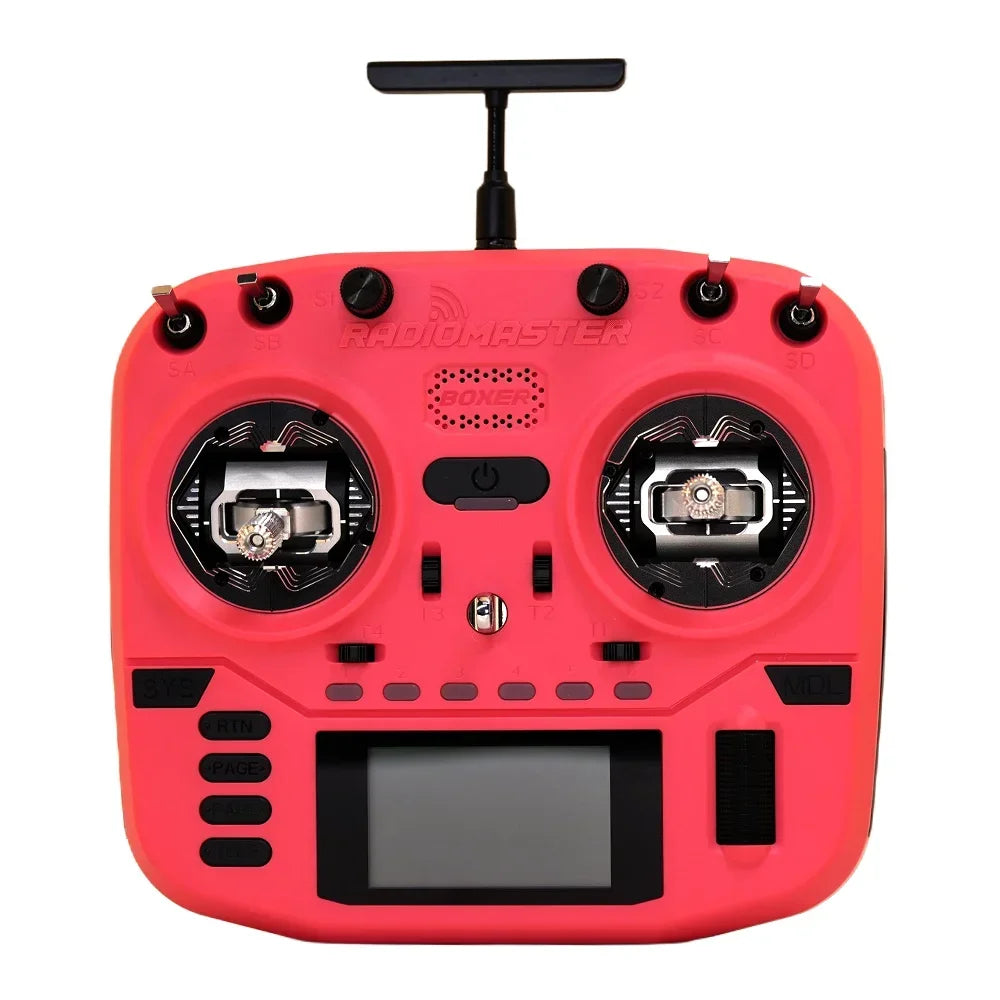 Red RadioMaster Boxer Crush transmitter, front view