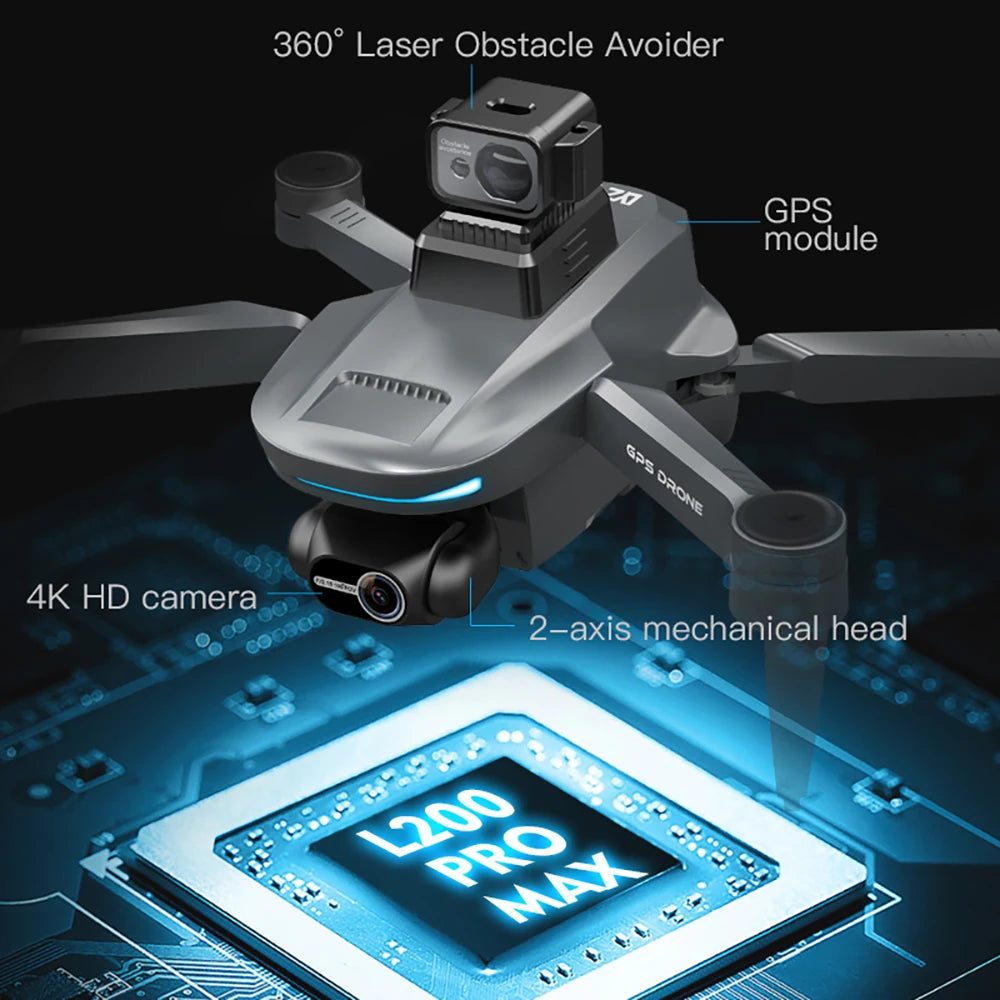 L200 PRO MAX Drone with 4K HD Dual Camera 2-axis PTZ 360° Laser Obstacle Avoidance Brushless GPS 5G WIFI RC FPV Quadcopter Toys - Thedroneflight