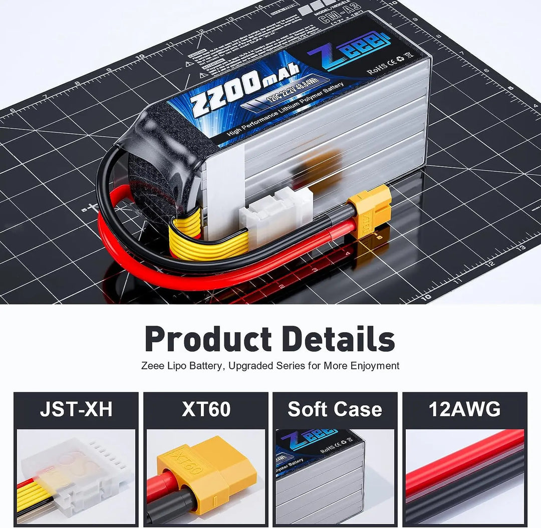 Zeee 6S 2200mAh LiPo Battery 22.2V 120C Softcase XT60 - RC Car Airplane FPV Drone Racing