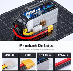 Zeee 6S 2200mAh LiPo Battery 22.2V 120C Softcase XT60 - RC Car Airplane FPV Drone Racing
