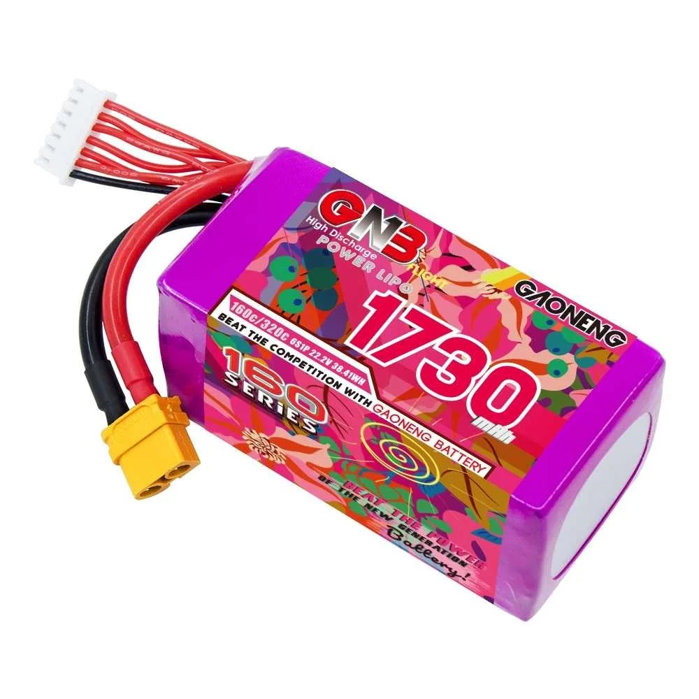 Gaoneng GNB 160C LiPo Battery XT60 — 4S & 6S, 1050-1730mAh for 3-6" FPV Drones