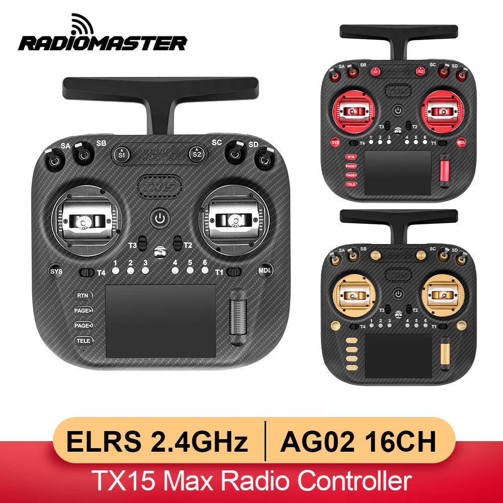 RadioMaster TX15 MAX silver, red and gold color-accent comparison