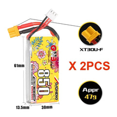 GNB GAONENG 850mAh 120C LiHV Battery — 2S 7.6V / 3S 11.4V / 4S 15.2V / 6S 22.8V, XT30 / XT60, FPV Drone