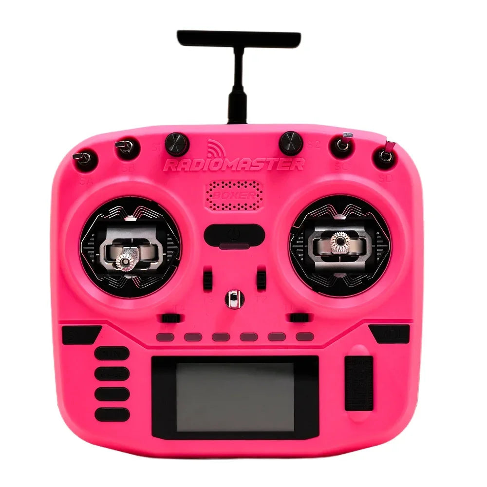Pink RadioMaster Boxer Crush transmitter, front view