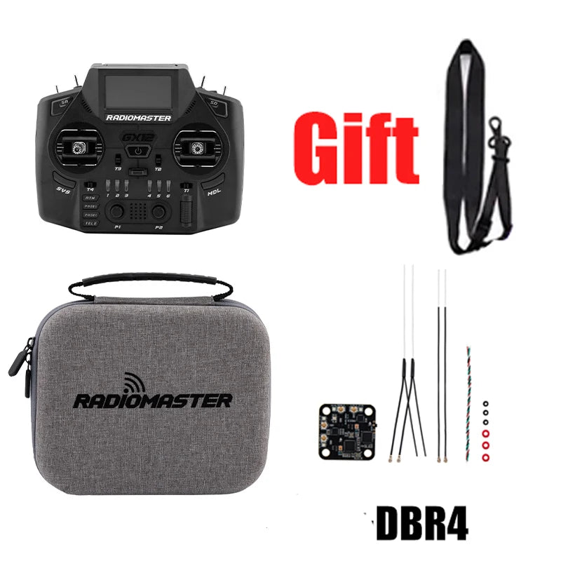 RadioMaster GX12 with case, neck strap and DBR4 receiver