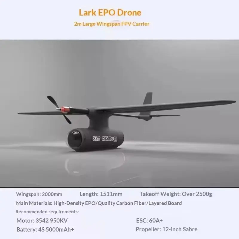 Sky Observer VTOL Fixed Wing Drone — 2000mm Wingspan, EPO + Carbon Fiber, PNP/KIT - TheDroneFlight
