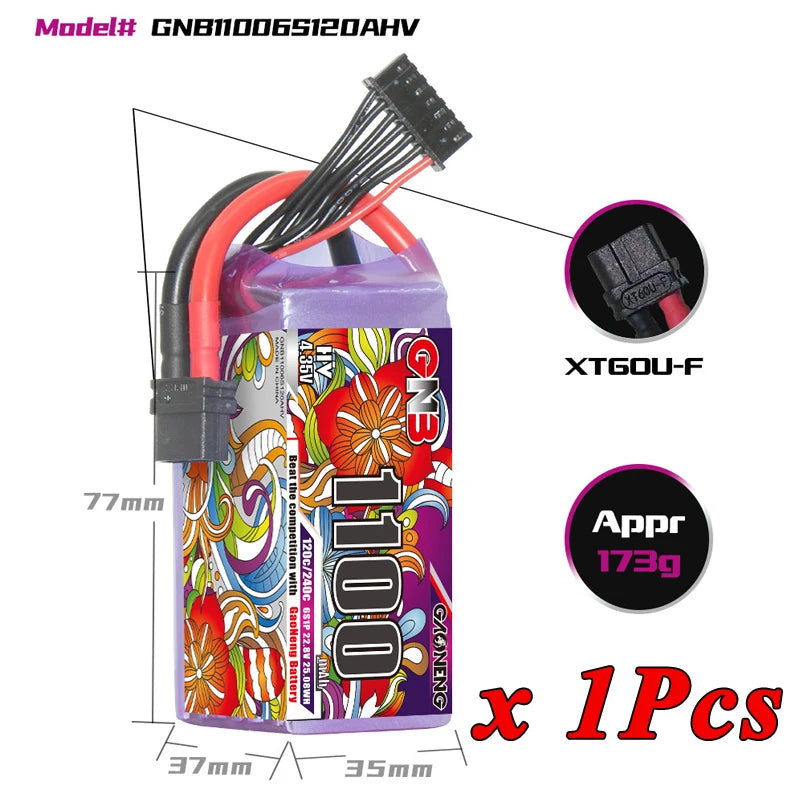 GNB 4S/6S LiPo Battery 120C - 1100/1300/1500/1850mAh XT60 FPV Racing Drone Helicopter